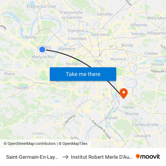 Saint-Germain-En-Laye RER to Institut Robert Merle D'Aubigné map