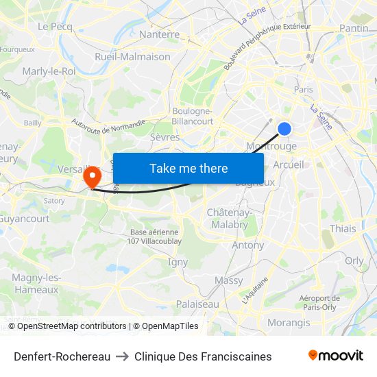 Denfert-Rochereau to Clinique Des Franciscaines map