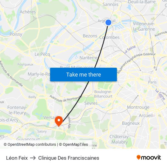 Léon Feix to Clinique Des Franciscaines map