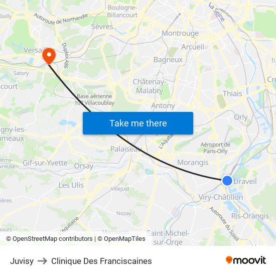 Juvisy to Clinique Des Franciscaines map