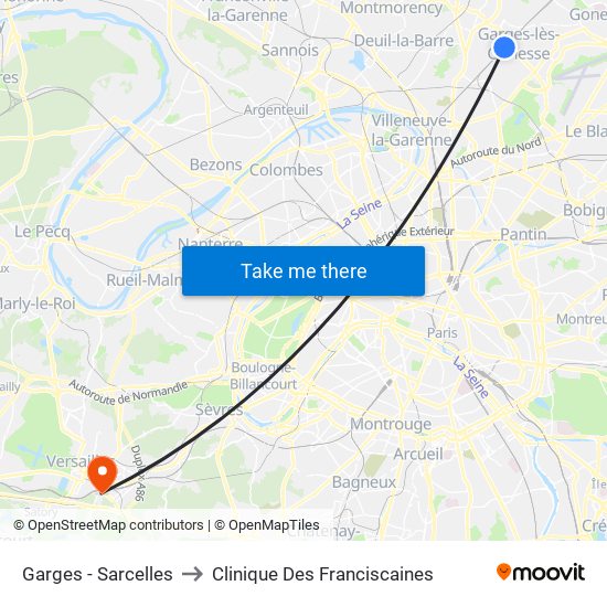 Garges - Sarcelles to Clinique Des Franciscaines map