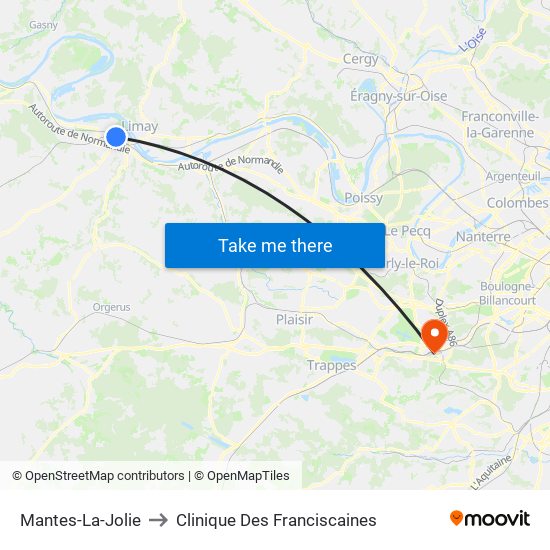 Mantes-La-Jolie to Clinique Des Franciscaines map