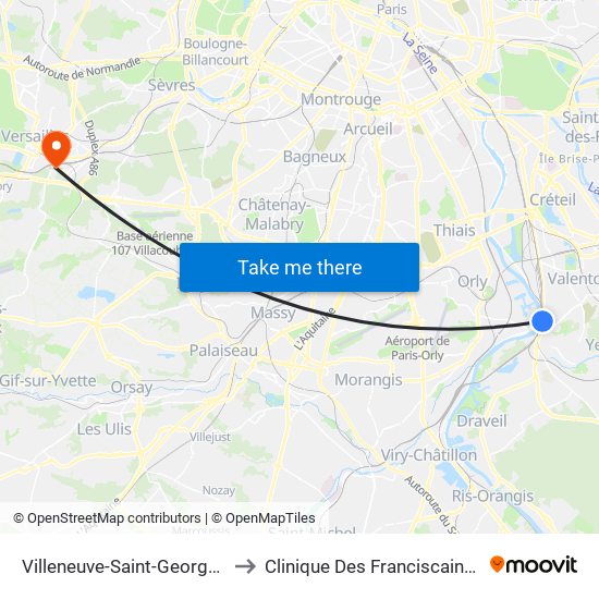 Villeneuve-Saint-Georges to Clinique Des Franciscaines map