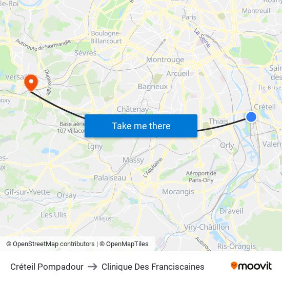 Créteil Pompadour to Clinique Des Franciscaines map