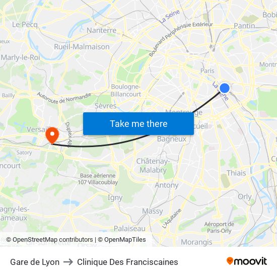Gare de Lyon to Clinique Des Franciscaines map