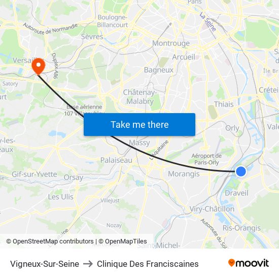 Vigneux-Sur-Seine to Clinique Des Franciscaines map