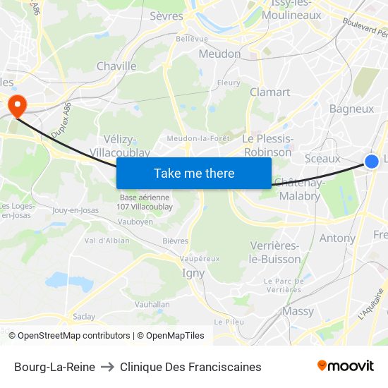 Bourg-La-Reine to Clinique Des Franciscaines map