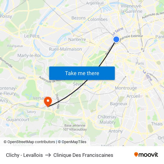 Clichy - Levallois to Clinique Des Franciscaines map