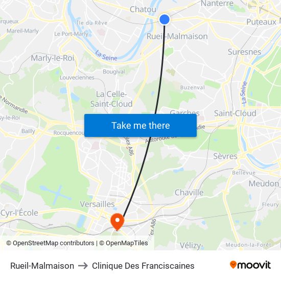Rueil-Malmaison to Clinique Des Franciscaines map