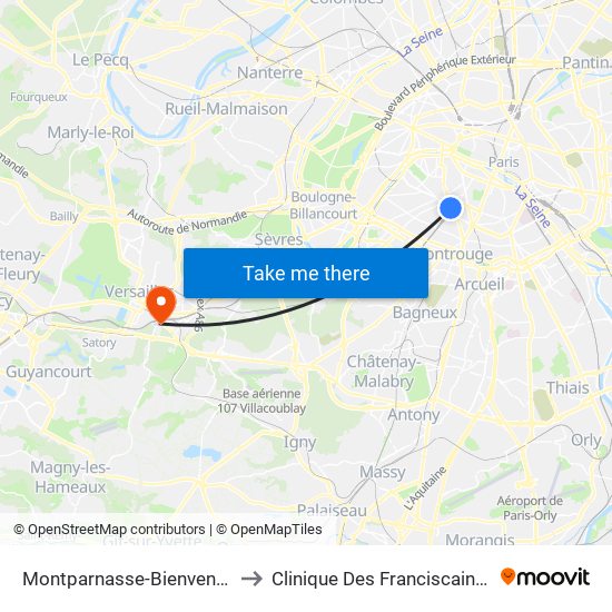 Montparnasse-Bienvenue to Clinique Des Franciscaines map