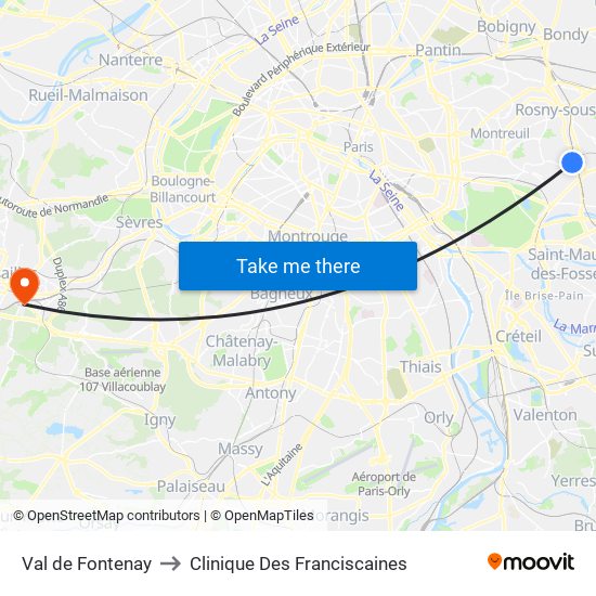 Val de Fontenay to Clinique Des Franciscaines map