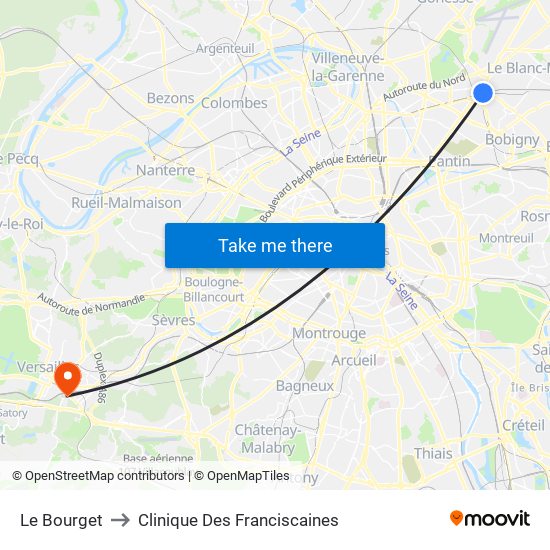 Le Bourget to Clinique Des Franciscaines map