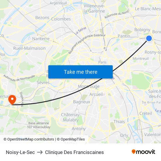 Noisy-Le-Sec to Clinique Des Franciscaines map