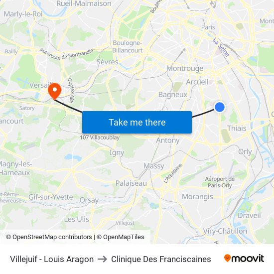 Villejuif - Louis Aragon to Clinique Des Franciscaines map