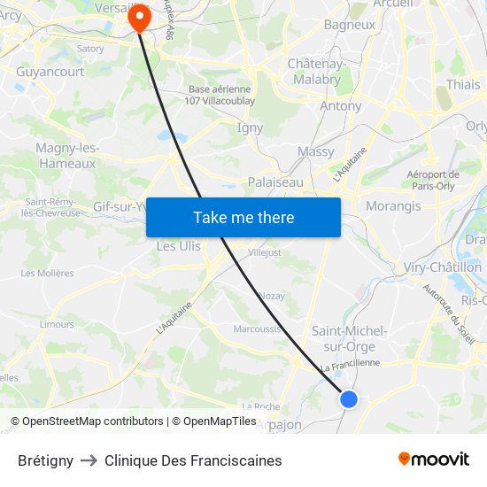 Brétigny to Clinique Des Franciscaines map