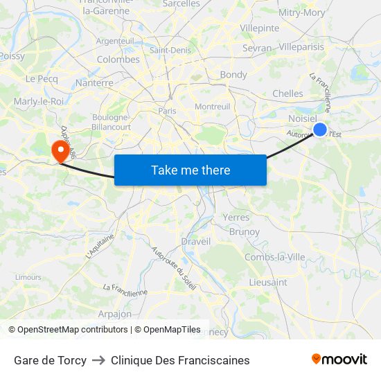 Gare de Torcy to Clinique Des Franciscaines map