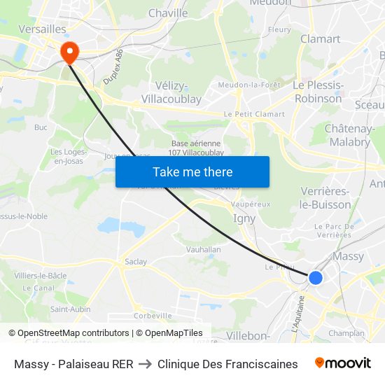 Massy - Palaiseau RER to Clinique Des Franciscaines map