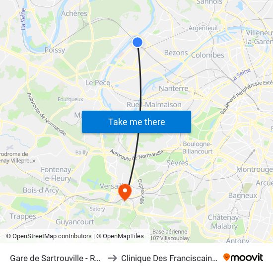 Gare de Sartrouville - RER to Clinique Des Franciscaines map