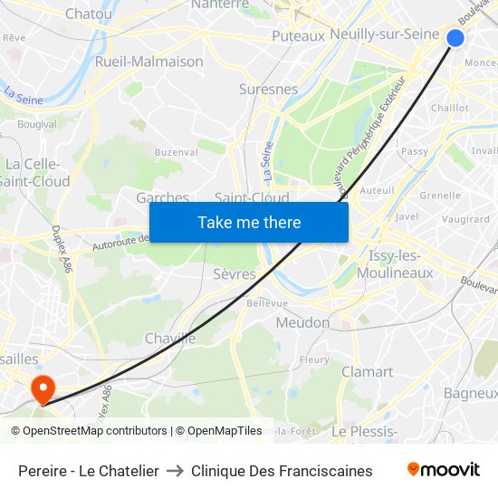 Pereire - Le Chatelier to Clinique Des Franciscaines map