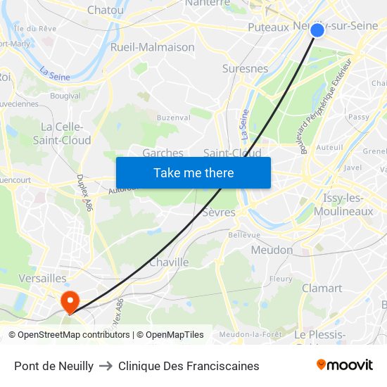 Pont de Neuilly to Clinique Des Franciscaines map