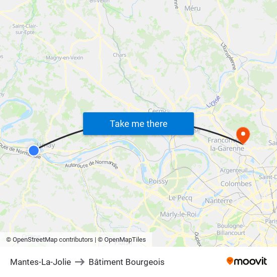 Mantes-La-Jolie to Bâtiment Bourgeois map
