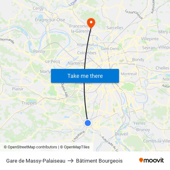 Gare de Massy-Palaiseau to Bâtiment Bourgeois map