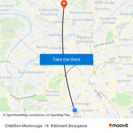 Châtillon-Montrouge to Bâtiment Bourgeois map