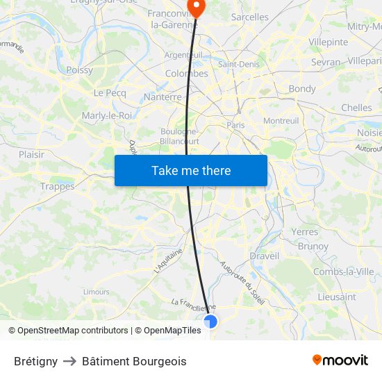 Brétigny to Bâtiment Bourgeois map