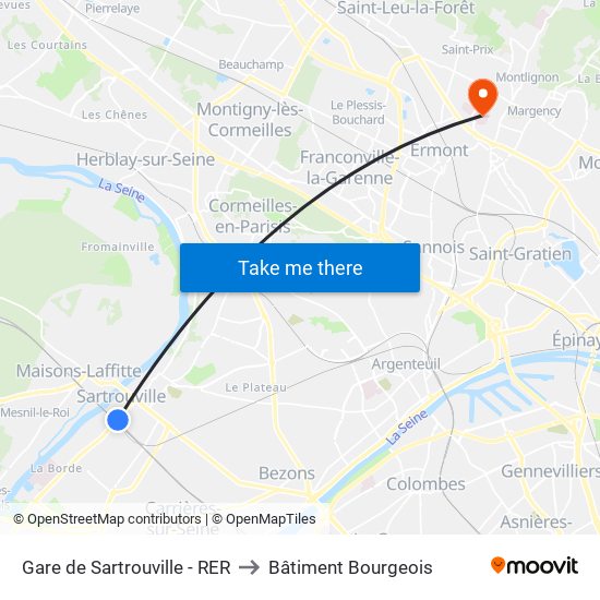 Gare de Sartrouville - RER to Bâtiment Bourgeois map