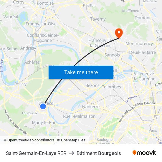 Saint-Germain-En-Laye RER to Bâtiment Bourgeois map