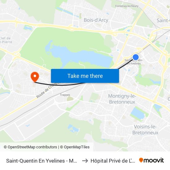 Saint-Quentin En Yvelines - Montigny-Le-Bretonneux to Hôpital Privé de L'Ouest Parisien map