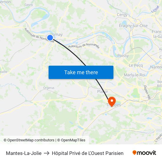 Mantes-La-Jolie to Hôpital Privé de L'Ouest Parisien map
