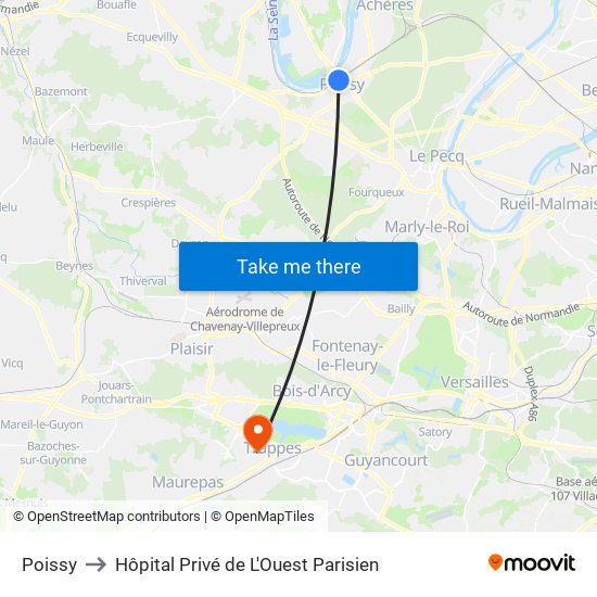 Poissy to Hôpital Privé de L'Ouest Parisien map