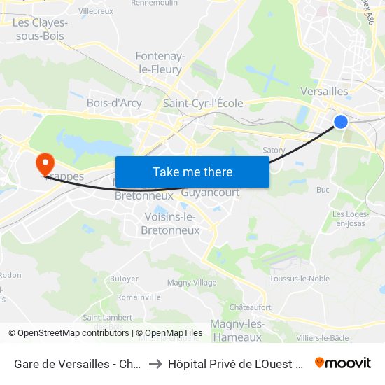 Gare de Versailles - Chantiers to Hôpital Privé de L'Ouest Parisien map