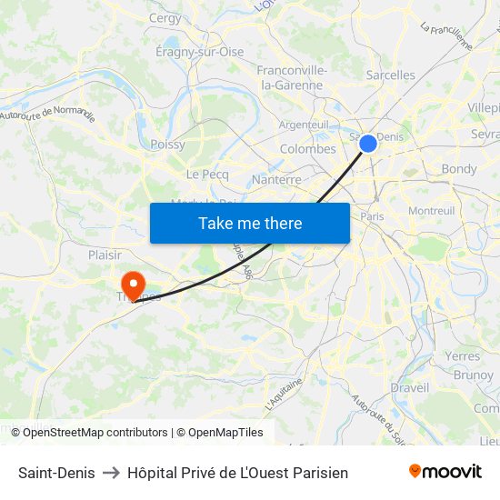 Saint-Denis to Hôpital Privé de L'Ouest Parisien map