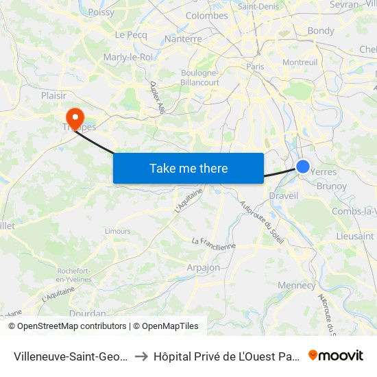 Villeneuve-Saint-Georges to Hôpital Privé de L'Ouest Parisien map