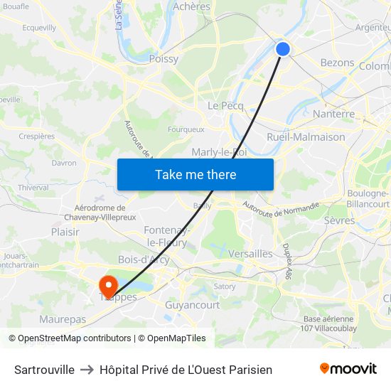 Sartrouville to Hôpital Privé de L'Ouest Parisien map