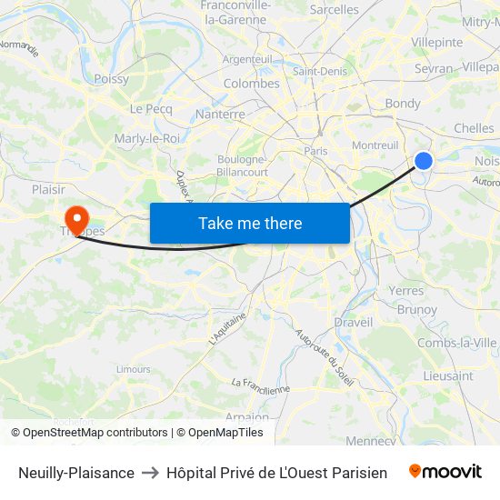 Neuilly-Plaisance to Hôpital Privé de L'Ouest Parisien map