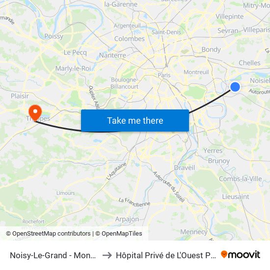 Noisy-Le-Grand - Mont D'Est to Hôpital Privé de L'Ouest Parisien map