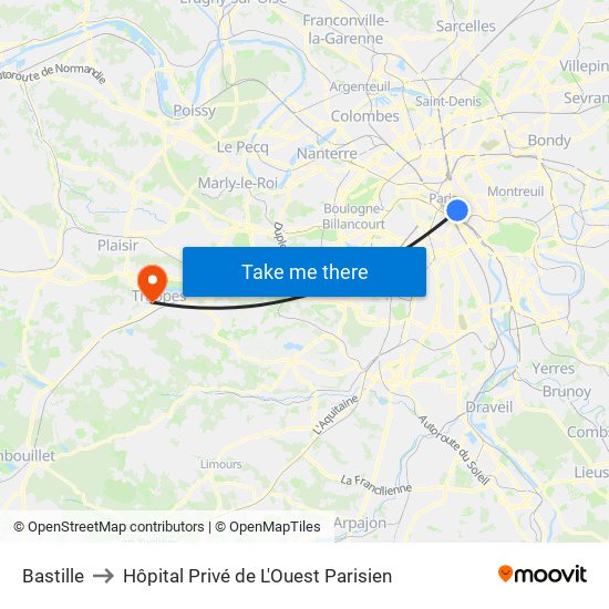 Bastille to Hôpital Privé de L'Ouest Parisien map