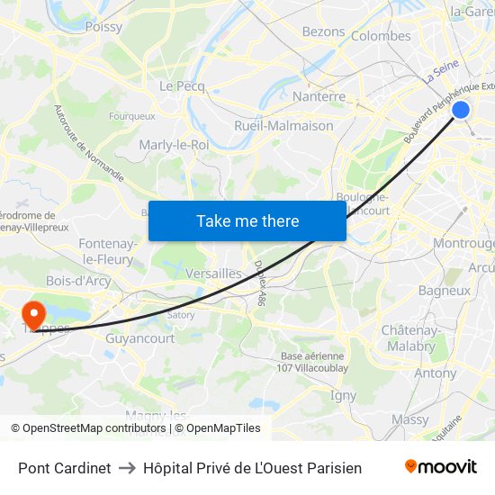 Pont Cardinet to Hôpital Privé de L'Ouest Parisien map