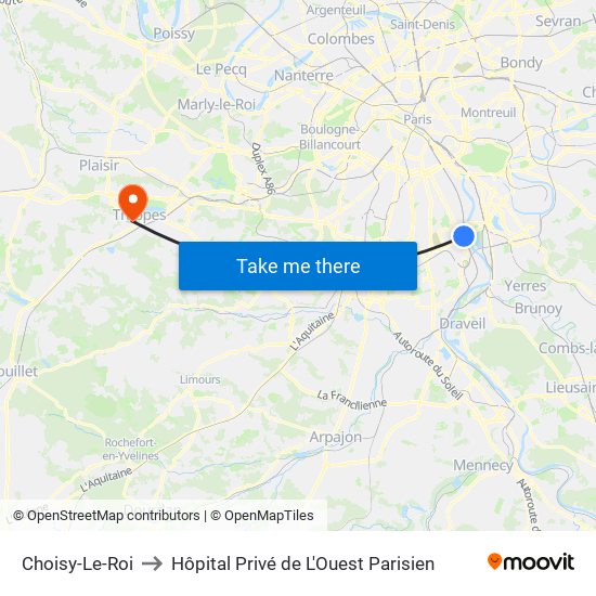 Choisy-Le-Roi to Hôpital Privé de L'Ouest Parisien map