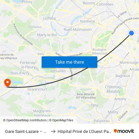 Gare Saint-Lazare – Havre to Hôpital Privé de L'Ouest Parisien map