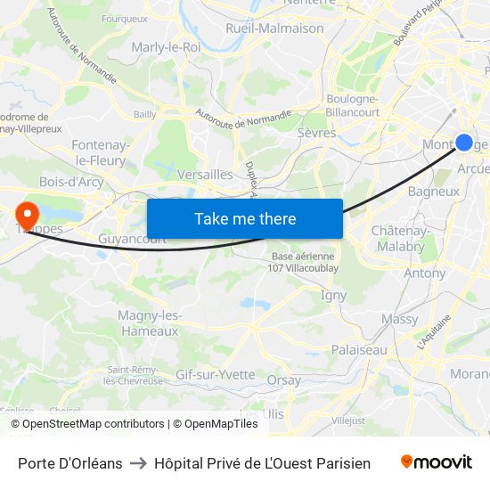 Porte D'Orléans to Hôpital Privé de L'Ouest Parisien map