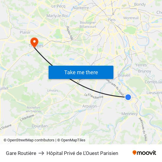 Gare Routière to Hôpital Privé de L'Ouest Parisien map