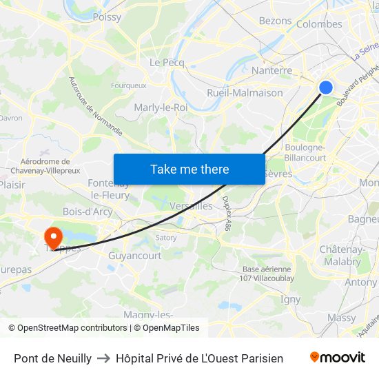 Pont de Neuilly to Hôpital Privé de L'Ouest Parisien map