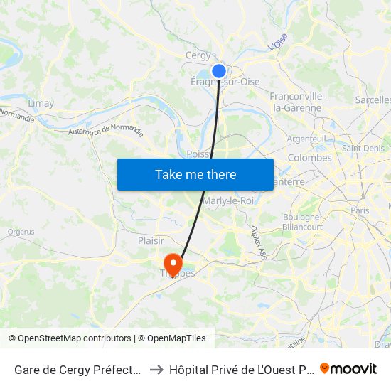 Gare de Cergy Préfecture (C) to Hôpital Privé de L'Ouest Parisien map