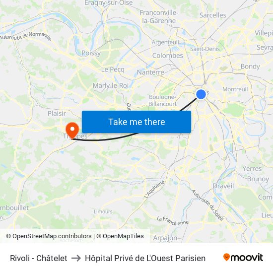 Rivoli - Châtelet to Hôpital Privé de L'Ouest Parisien map