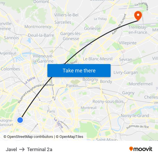 Javel to Terminal 2a map