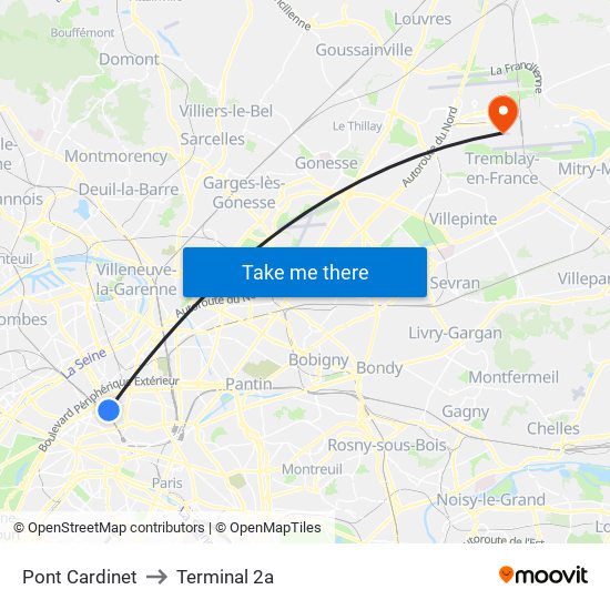 Pont Cardinet to Terminal 2a map